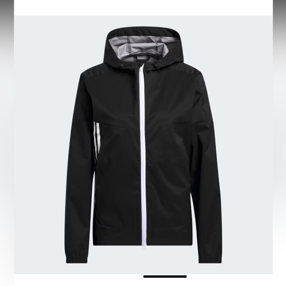 adidas Black Hooded Windbreaker with White Trim